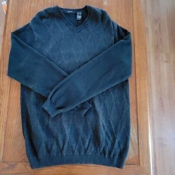 Claiborne Large Sweater Men's Dad's Dark Blue Argyle Cotton long sleeves Euc - Picture 1 of 5